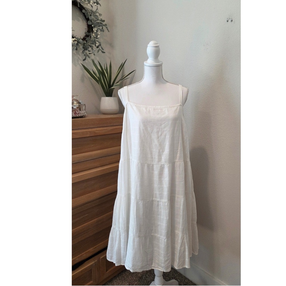 SOLD Old Navy White Tiered Square Neck Cami Midi Summer Dress Women's 2X - Picture 2 of 2